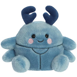 Palm Pals Agatha Beetle Plush Soft Toy by Aurora World coming in a soft mid-blue plush body, with dark blue antenna, six legs, pink cheeks and a cute smily grin.