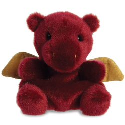 Palm Pals Aidan Dragon Soft Toy by Aurora World. This mythical little dragon  soft toy fits perfectly into the palm of your hand. Coming in a soft burgundy-red plush body, with little gold wings, cute cupped ears and the classic dragon nostrils.