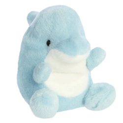 Aurora World Palm Pals Clicks Dolphin Soft Toy. This cute  soft toy dolphin fits perfectly into the palm of your hand. Coming in a soft sky-blue plush body, with a white tummy, rear fin, glossy black eyes  and cute little flippers. Palm Pals make great gi