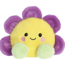 Palm Pals Fallon Flower Soft Toy by Aurora World..Coming in a soft plush, yellow  material with purple petals,  mint green feet, pink cheeks and a little smiley grin. Palm Pals make great gifts for any occasion, and, they are highly collectible because th