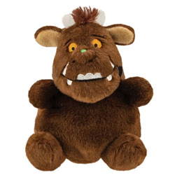 Palm Pals Gruffalo Plush Soft Toy by Aurora World, bringing the beloved character from the classic childrens book to life in the cutest way..Coming in a soft chocolate-brown plush body, with orange eyes, white tusks, teeth and horns.