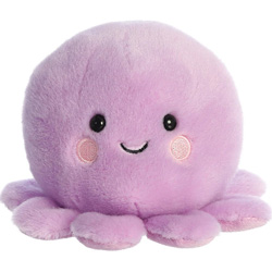 Aurora Palm Pals Oliver Octopus Soft Toy. This gorgeous  soft toy octopus fits perfectly into the palm of your hand. Coming in a gorgeous soft lilac-purple plush body, with eight soft tentacle pads, pink cheeks, glossy black eyes and a cute smiley grin.