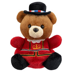 Palm Pals Regal Beefeater teddy plush soft toy by Aurora World coming with a soft brown plush head, wearing the traditional beefeater red and gold outfit complete with black boots and matching hat.
