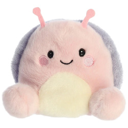 Aurora World Palm Pals Shelby Snail Soft Toy. This loveable little snail soft toy fits perfectly into the palm of your hand. Coming with a delicate soft pink plush body, a white tummy, two little pink antennae, a lilac and pink shell and a cute smiley gri