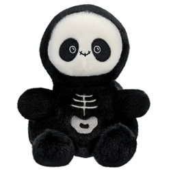 Aurora Palm Pals Skelly Skeleton. This gorgeous  soft toy skeleton has to be one of the cutest ever. It comes with a soft black fur body, it has a cute fish skeleton on it's front, has a white face and large round black eyes.