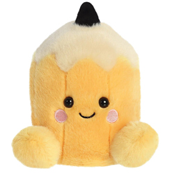 Palm Pals Tike Pencil Soft Toy by Aurora World. This  soft toy pencil fits perfectly into the palm of your hand. Coming in a soft orange plush body, with detailed embroidery, a cream top, black lead, pink cheeks and a cute smiley grin.