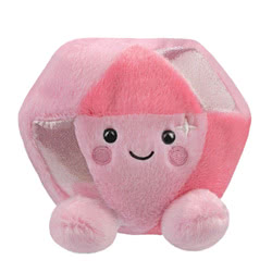 Aurora World Palm Pals Pink Diamond soft toy. This lovely pink diamond soft toy fits perfectly into the palm of your hand. It comes in a lilac & pink plush material with black glossy eyes, pink cheeks, a smiley grin and a little stitched silver star.