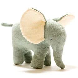 Knitted Cotton Teal Elephant Toy - Small