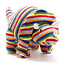 Knitted Triceratops Dinosaur Toy Rainbow Stripes Small Image