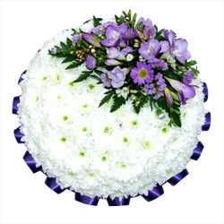 Funeral Flowers Funeral Posy Pad White & Purple