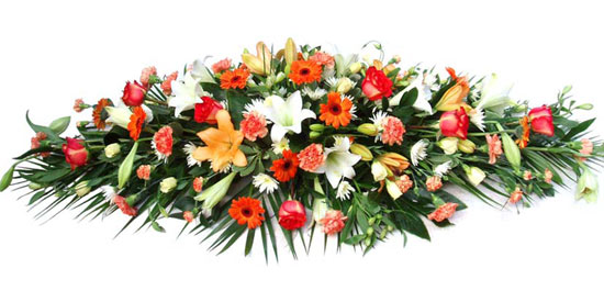 Funeral Flowers Floral Coffin Spray - Orange & White