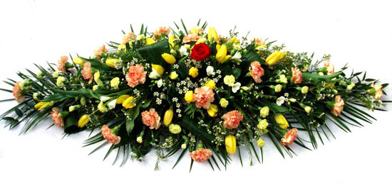 Funeral Flowers Floral Coffin Spray - Yellow & Orange