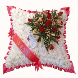 Funeral Flowers Red Sash Funeral Cushion 