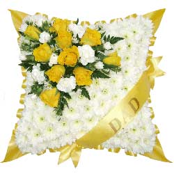Funeral Flowers Yellow Sash Funeral Cushion