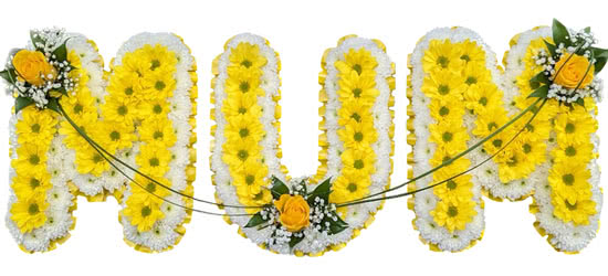 Funeral Flowers MUM Name Frame Tribute - Yellow