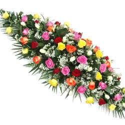Funeral Flower Coffin Spray Tributes, these are designed to elegantly adorn the coffin or casket, they come in three sizes; four, five and six feet. They are the primary funeral tribute that accompanies the coffin into the church or cemetary hall.