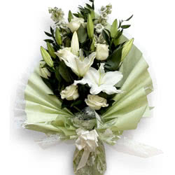 Funeral Flower Sheaves Floral Tributes, these are made by tightly tying a flower selection without any cellophane, they can be made in any colour combination and size, for delivery to Nottingham and the UK.