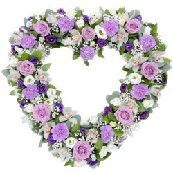 Funeral Flowers Open Floral Heart - Lilac & White 