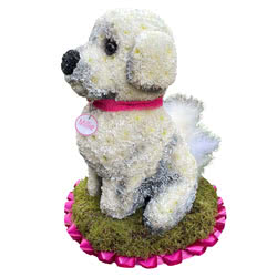 Funeral Flowers White Dog 3D Floral Tribute