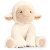 Keel Toys launched Keeleco in 2020, a 100% recycled range including these lamb soft toys and baby stick rattle, ring rattle and blanket.