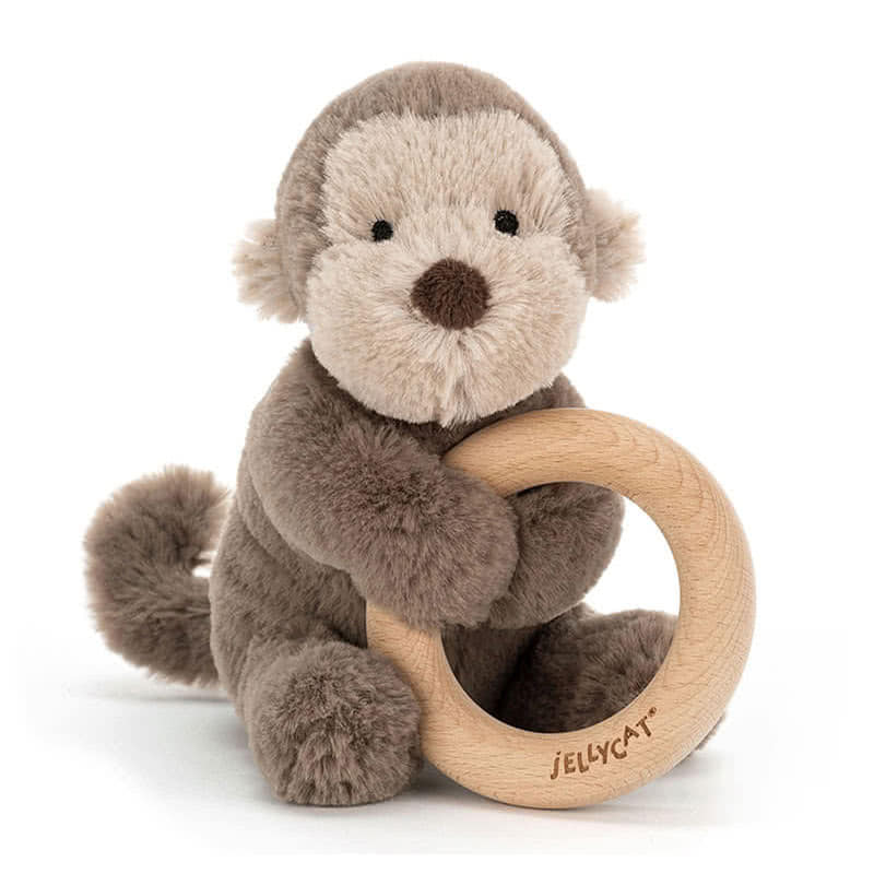 Little JellycatShooshu Monkey Wooden Ring Toy