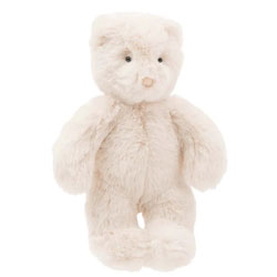 Moulin Roty Arthur et Louison Cream Bear Small. This super soft, small cuddly teddy bear comes with fluffy cream fur, little cupped ears, little black glossy eyes, a small velvet beige nose, bobtail and well proportioned arms and legs.