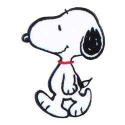 Peanuts Snoopy Pin Badge. An adorable pin badge brooch featuring one of our favourite Peanuts characters; Snoopy! Coming in the classic Snoopy colours, this Beagle badge has a pin clasp backing. Snoopy is depicted smiling in a walking pose, wearing  his f