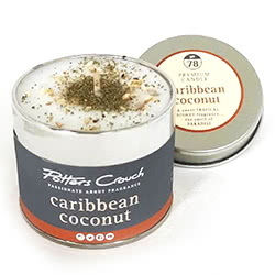 Potters Crouch Caribbean Coconut Scented Candle, made from the very best pharmaceutical grade wax infused with sweet tropical coconut milk.