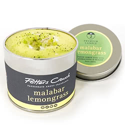 Potters Crouch Malabar Lemongrass Scented Candle, made from the very best pharmaceutical grade wax, it is then infused with a strong fresh lemon scent plus herbaceous & grassy base notes.