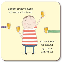 Rosie Made a Thing Vitamins Coaster, funny caption, cork backed, tough, matt finished front for resisting heat, water and scratches.