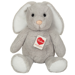 Teddy Hermann Abby Grey Bunny 32cm Plush Toy with a dove-grey fur body, pale-grey soles and ear linings, delicate pink nose, long ears and adorable cute looks.
