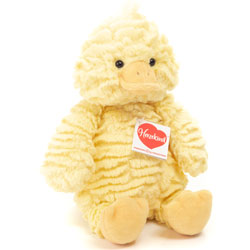 Teddy Hermann Franzi Chick soft toy 25cm. Coming in a  pale yellow, ruffled fur body with orange feet and matching beak, tufty hairstyle and  the most adorable cute looks.