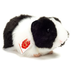 Teddy Hermann Guinea Pig Black & White 20cm plush soft toy coming in a fluffy black & white fur body with little pink feet, small cupped ears and very realistic looks.