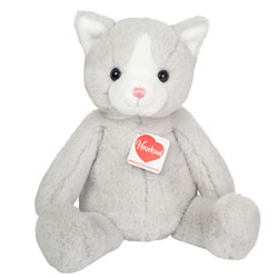 Teddy Hermann Trixi Grey White Plush Kitty Cat. Coming in a super soft, dove grey fur body with a white face & matching inner ears, a pink stitched mouth and nose, a long tail and glossy eyes. Trixi comes with the most adorable cute looks.